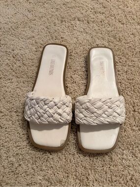 Dream Pairs White Braided Slide Sandals with Square Toe